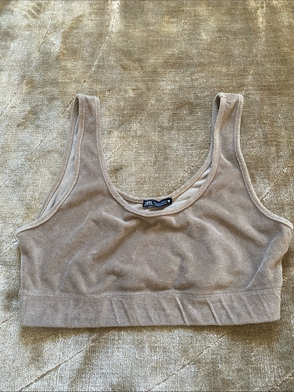 ZARA Neutral Taupe Terry Crop Tank
